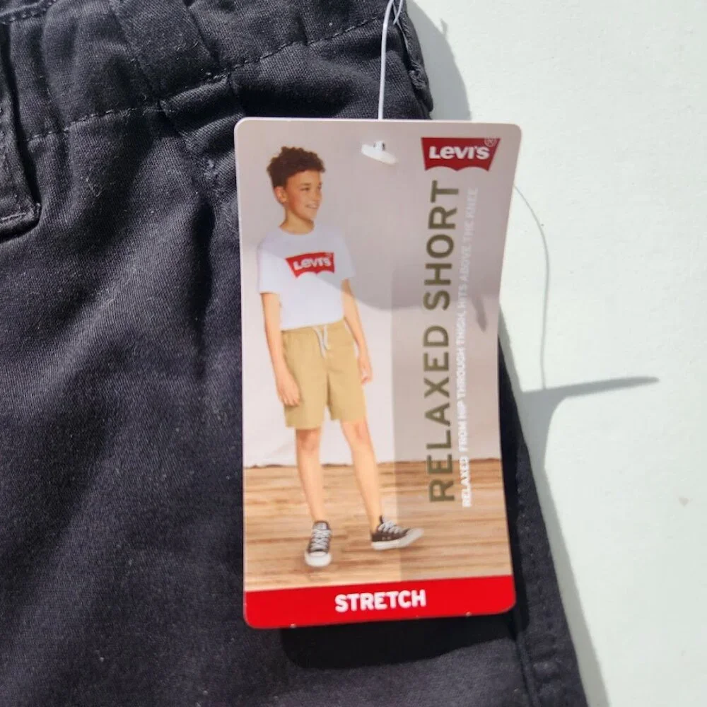 NEW Levi's Boys Twill Cargo Shorts Size 20 Black School Uniform Cotton Relaxed F